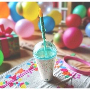 NEW 2025 Starbucks Dome Lid Cold Tumbler 16oz Birthday Candle Topper Sprinkles